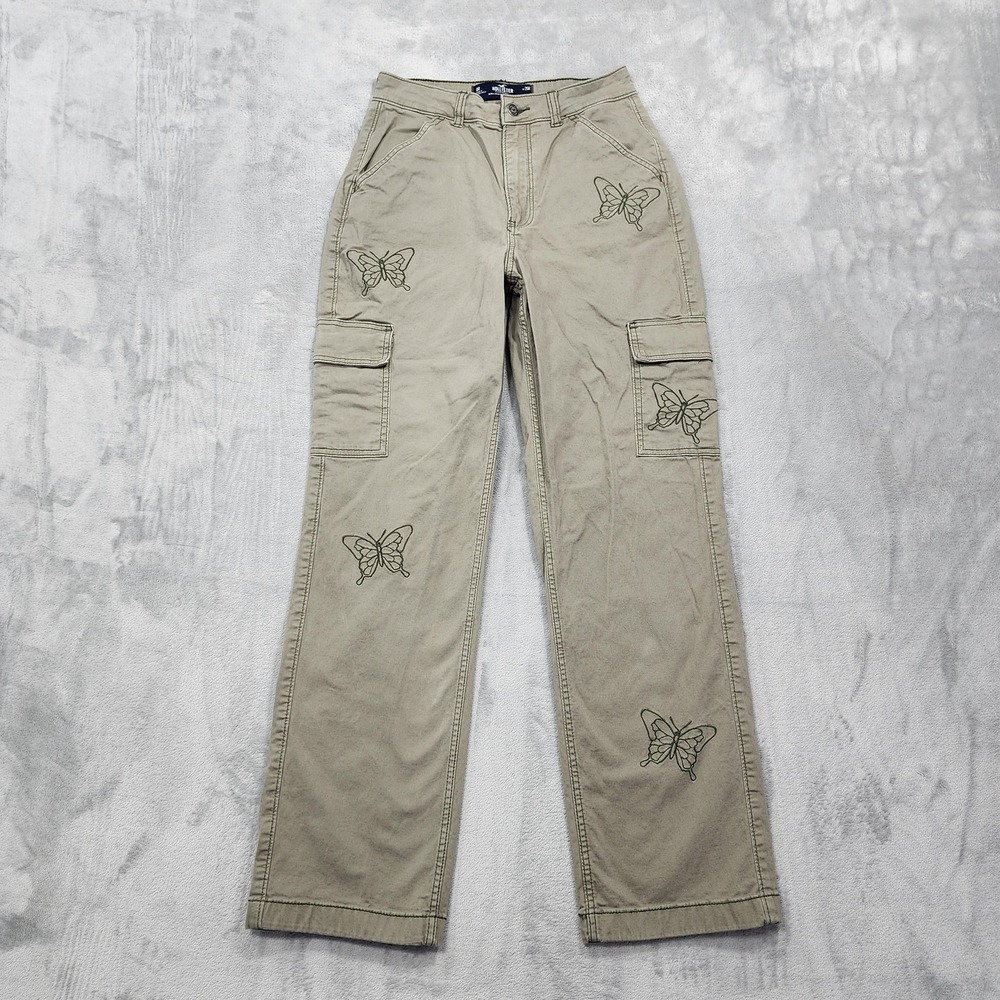 Hollister Pants Womens 6R 28‎ Green Embroidered Butterfies Ultra High-Rise Dad